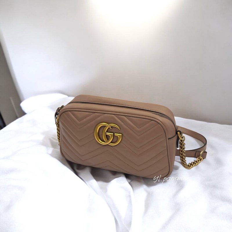 GUCCI MARMONT小型藕粉色牛皮相機包447632-0