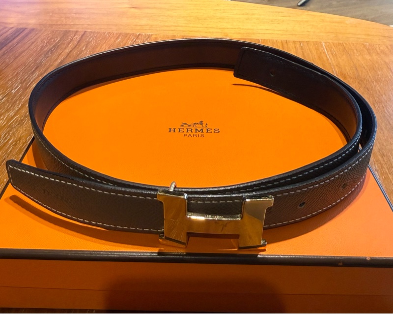 Hermes 2mm雙色皮帶 大象灰拼黑色 90cm-0