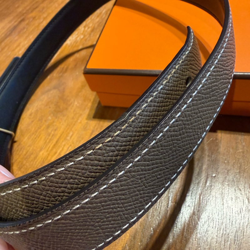 Hermes 2mm雙色皮帶 大象灰拼黑色 90cm-2