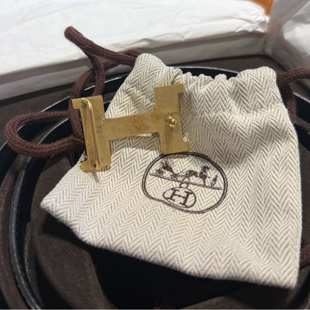 Hermes 2mm雙色皮帶 大象灰拼黑色 90cm-4