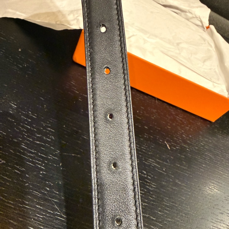 Hermes 2mm雙色皮帶 大象灰拼黑色 90cm-5