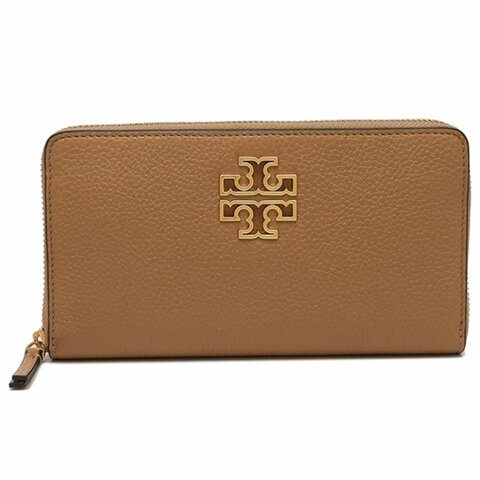 【TORY BURCH】雙T-LOGO皮革拉鍊長夾-駝色