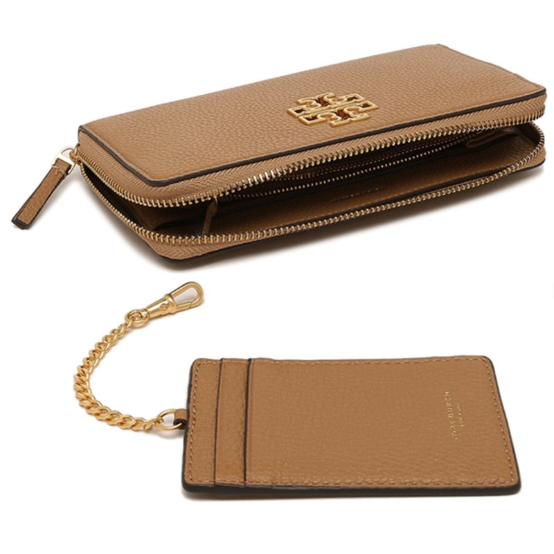 【TORY BURCH】雙T-LOGO皮革拉鍊長夾-駝色-3