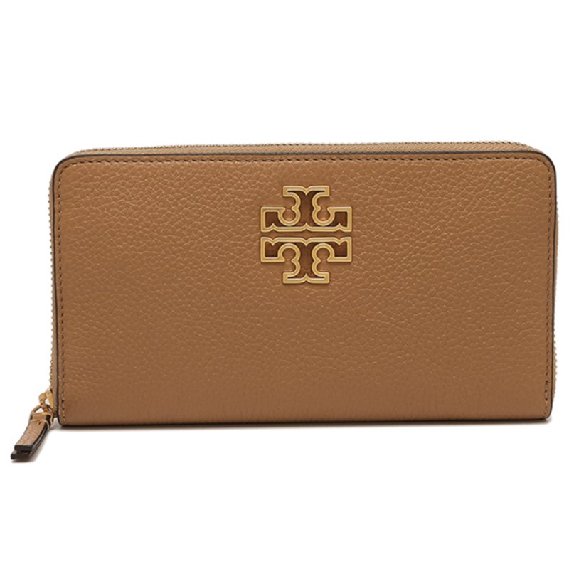 【TORY BURCH】雙T-LOGO皮革拉鍊長夾-駝色-4