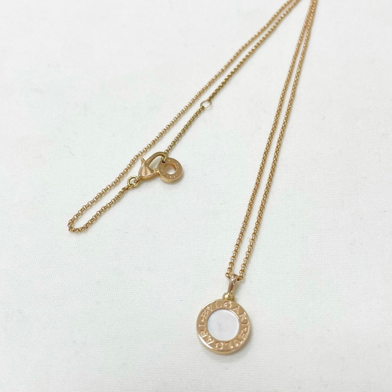 Bvlgari 白母貝18K金雙面圓餅項鍊-1