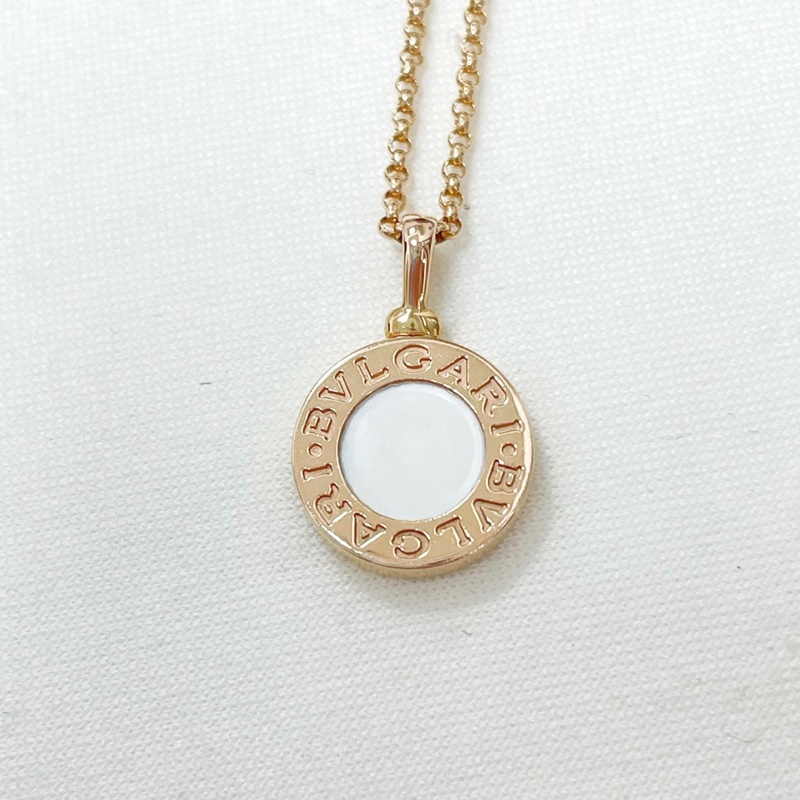 Bvlgari 白母貝18K金雙面圓餅項鍊-2