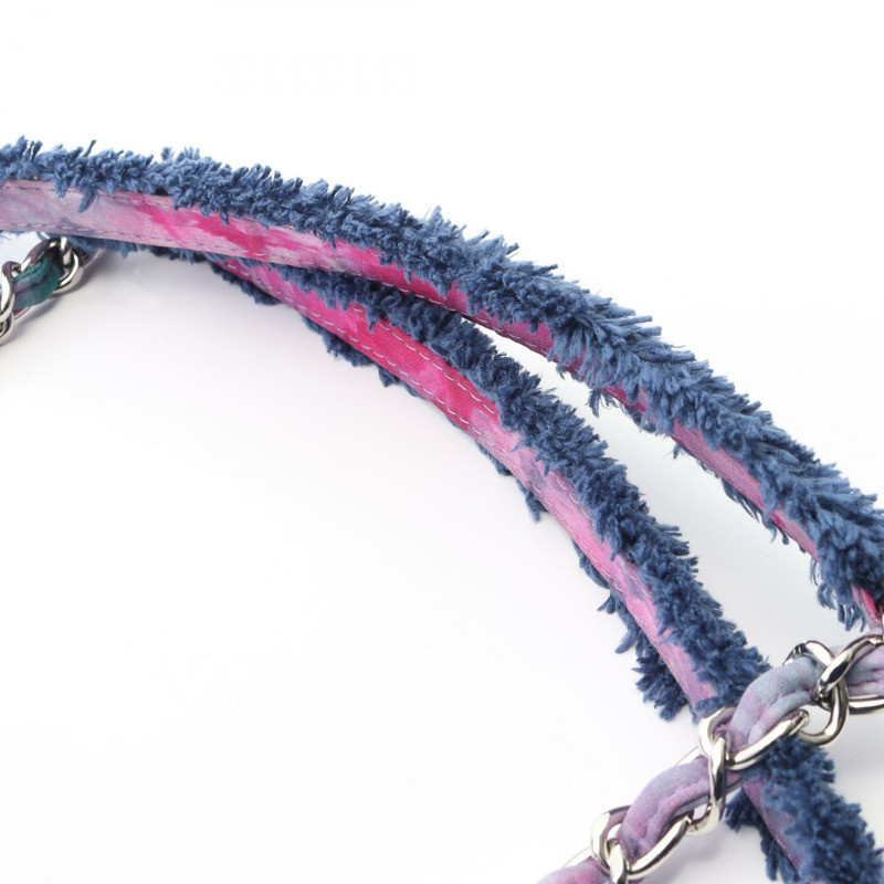 香奈兒 COCO 標誌大號購物鏈肩托特包 AS2308 藍色帆布 SHW-6