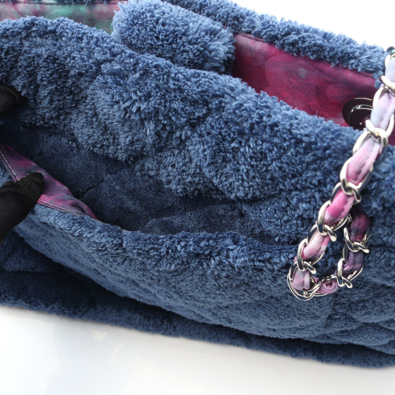 香奈兒 COCO 標誌大號購物鏈肩托特包 AS2308 藍色帆布 SHW-7