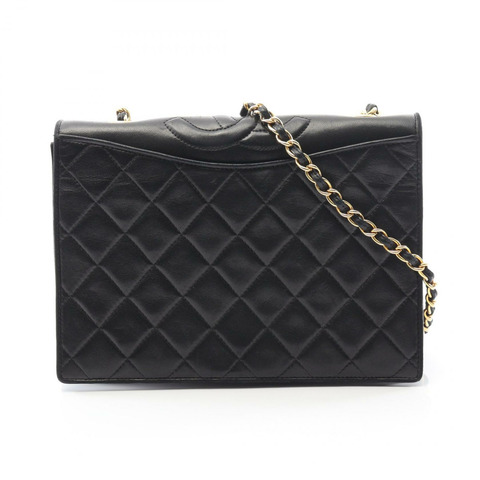 香奈兒 (CHANEL) 絎縫鏈條肩背包，羊皮材質，黑色，二手，金色五金