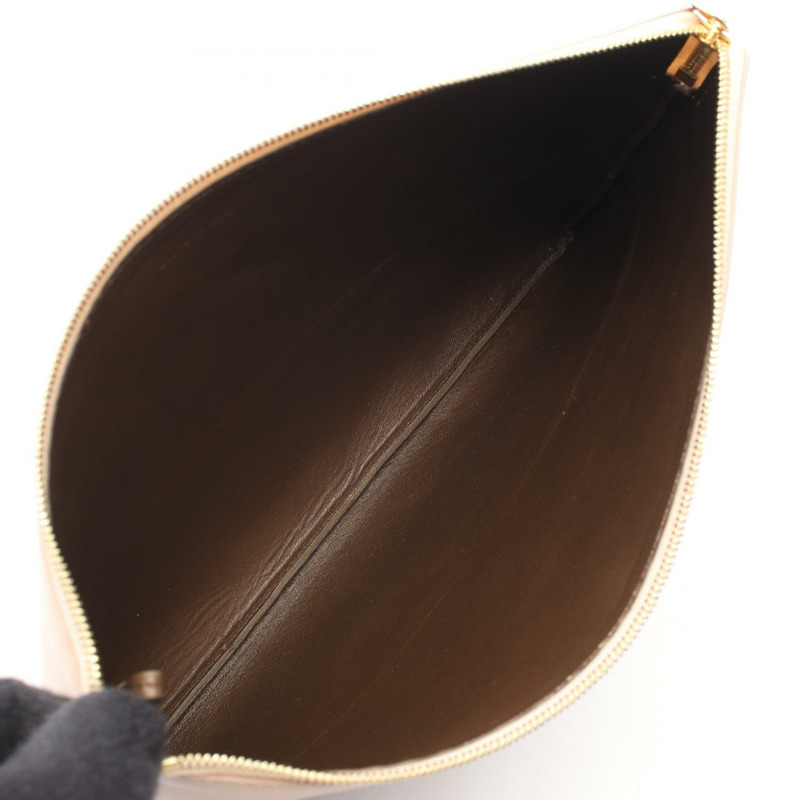 CELINE 商務手拿包，二手女士皮革，米色-2