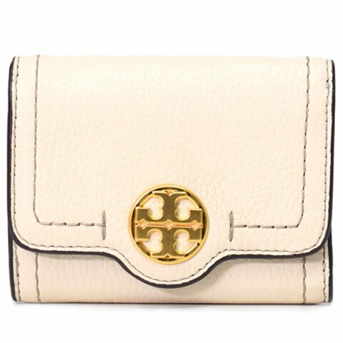 【TORY BURCH】雙T-LOGO皮革短夾-米白色