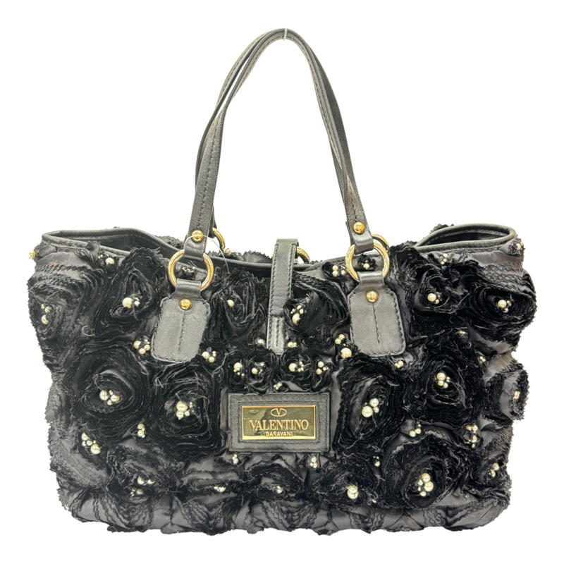 黑色 布料 玫瑰花 手提包【 VALENTINO 范倫鐵諾】-0