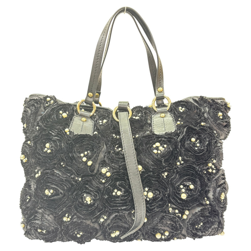 黑色 布料 玫瑰花 手提包【 VALENTINO 范倫鐵諾】-1