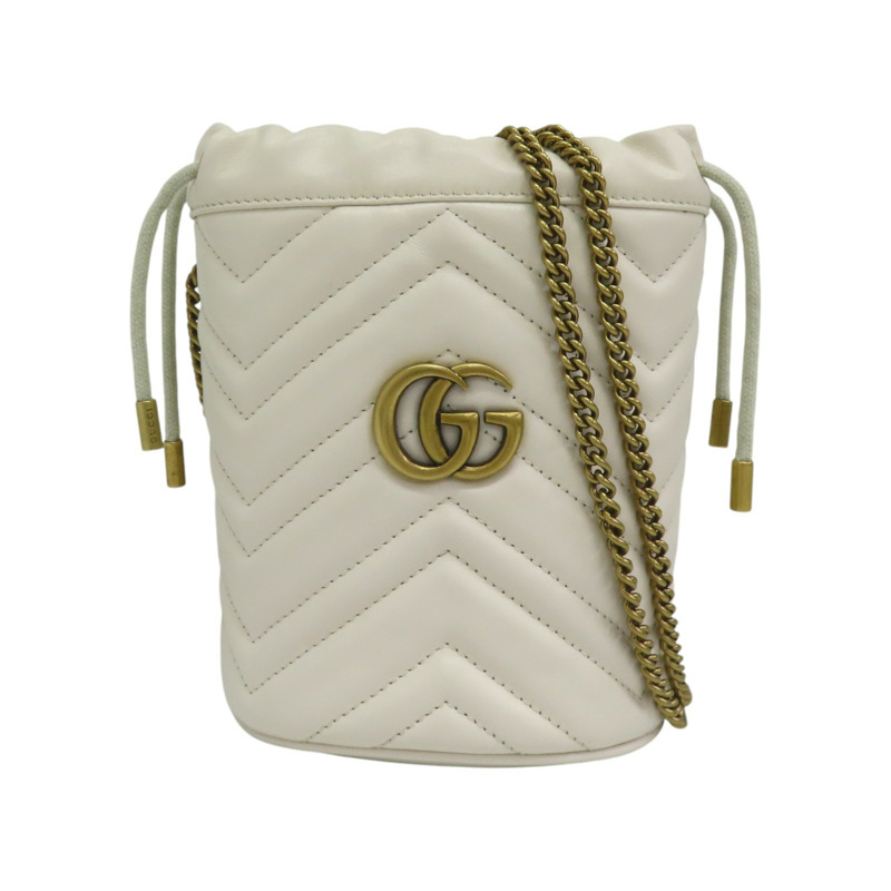 白色羊皮 GG Marmont 水桶包 肩背包 575163【GUCCI 古馳】 575163-0