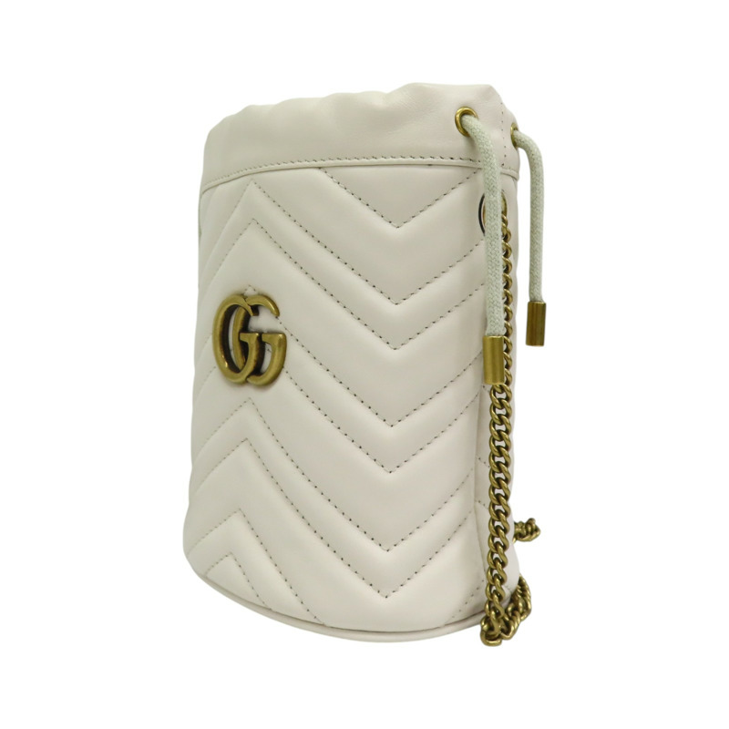 白色羊皮 GG Marmont 水桶包 肩背包 575163【GUCCI 古馳】 575163-2