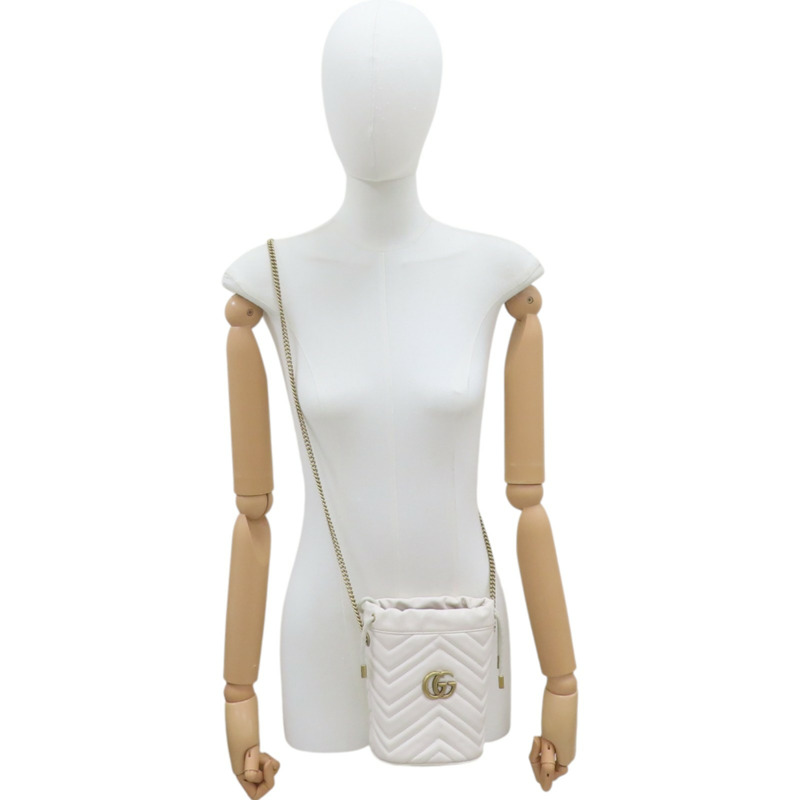 白色羊皮 GG Marmont 水桶包 肩背包 575163【GUCCI 古馳】 575163-7