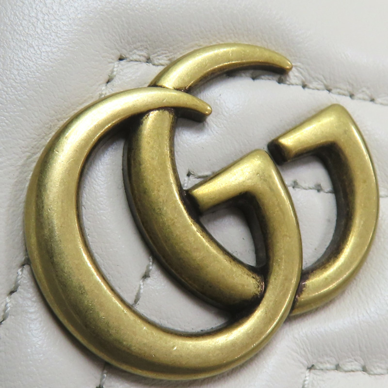 白色羊皮 GG Marmont 水桶包 肩背包 575163【GUCCI 古馳】 575163-12