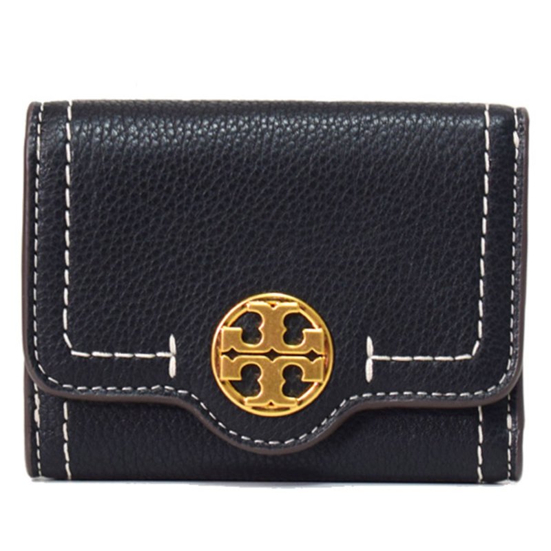 【TORY BURCH】雙T-LOGO皮革短夾-黑色-4