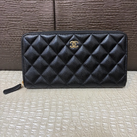 🌟全新🌟Chanel 黑荔枝皮金釦ㄇ拉8卡長夾AP0242