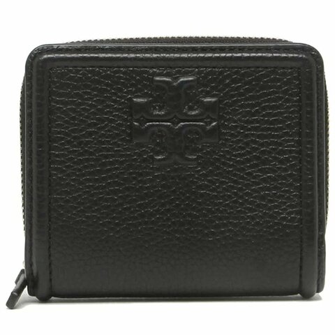 【TORY BURCH】素面皮革短夾-黑色