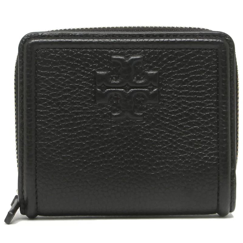 【TORY BURCH】素面皮革短夾-黑色-0