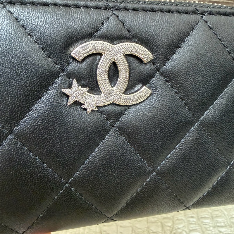 🌟全新🌟Chanel黑羊皮水鑽星星logoㄇ拉零錢包AP3728-5