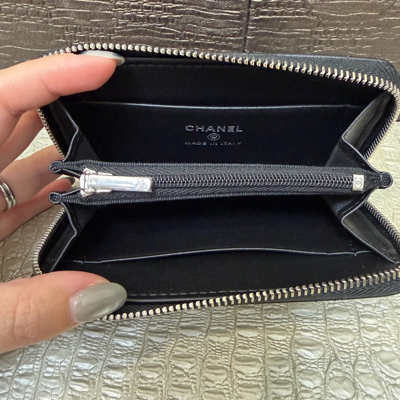 🌟全新🌟Chanel黑羊皮水鑽星星logoㄇ拉零錢包AP3728-6