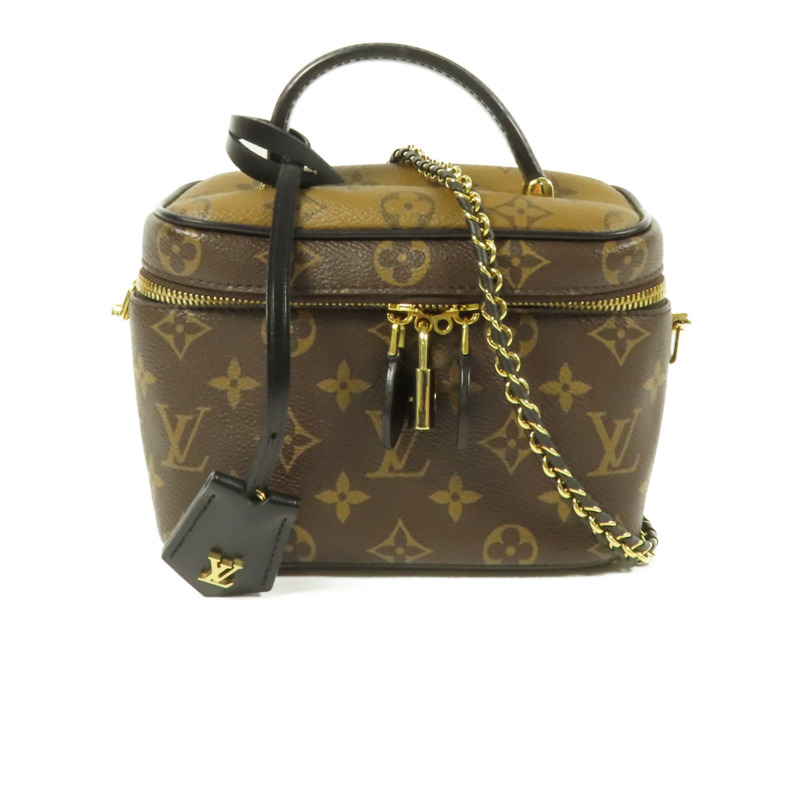 LOUIS VUITTON Monogram Reverse Vanity PM金扣手挽肩背兩用袋棕色-0
