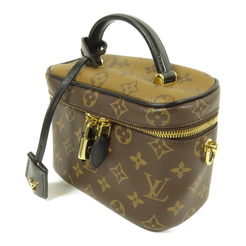 LOUIS VUITTON Monogram Reverse Vanity PM金扣手挽肩背兩用袋棕色-2