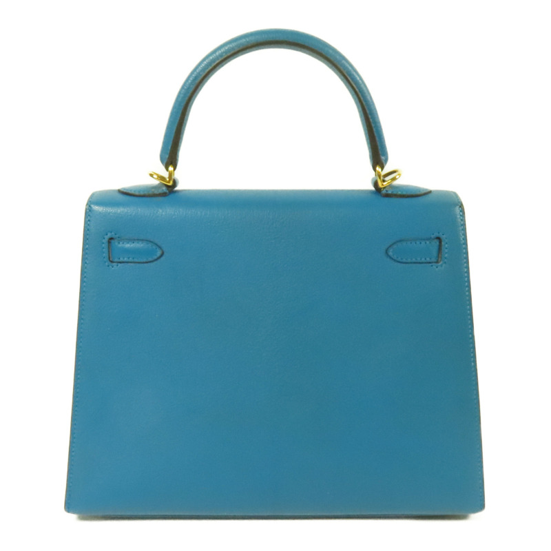 HERMES Chevre皮革Kelly 25金扣手挽肩背兩用袋Blue Zanzibar-1