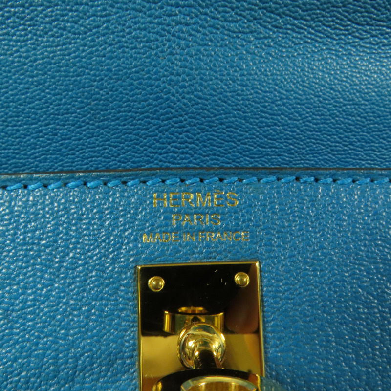 HERMES Chevre皮革Kelly 25金扣手挽肩背兩用袋Blue Zanzibar-9