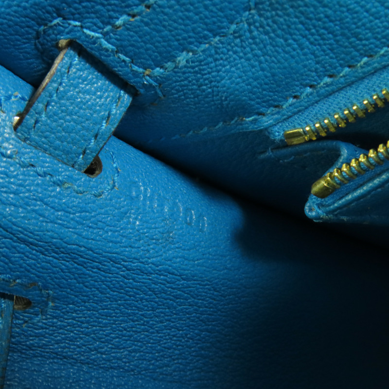 HERMES Chevre皮革Kelly 25金扣手挽肩背兩用袋Blue Zanzibar-10