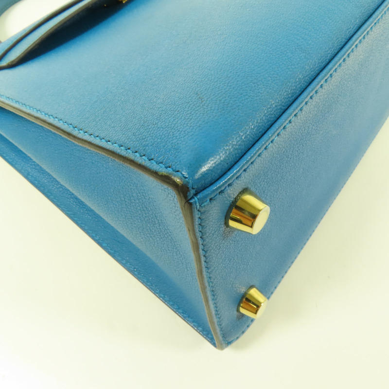 HERMES Chevre皮革Kelly 25金扣手挽肩背兩用袋Blue Zanzibar-12