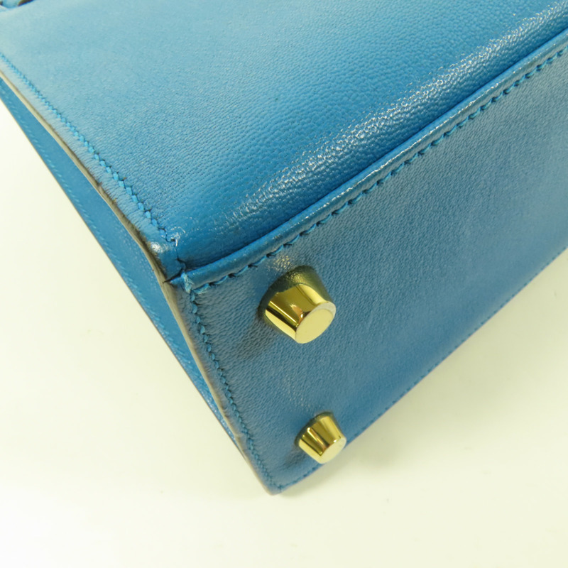 HERMES Chevre皮革Kelly 25金扣手挽肩背兩用袋Blue Zanzibar-14