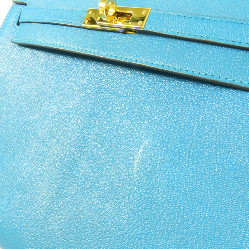 HERMES Chevre皮革Kelly 25金扣手挽肩背兩用袋Blue Zanzibar-18