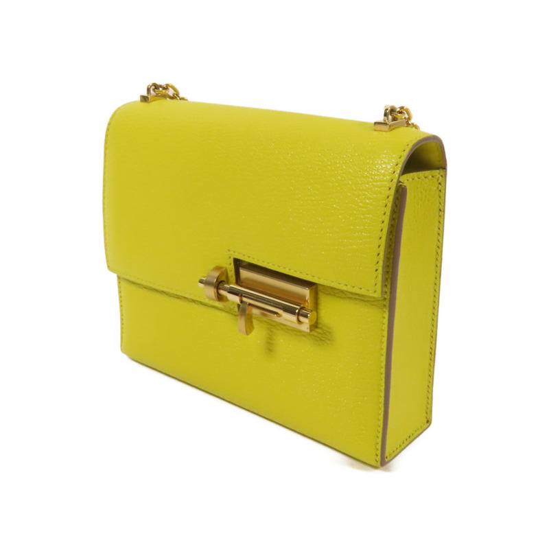 HERMES Chevre皮革Verrou Mini金扣鏈帶肩背袋Lime-2