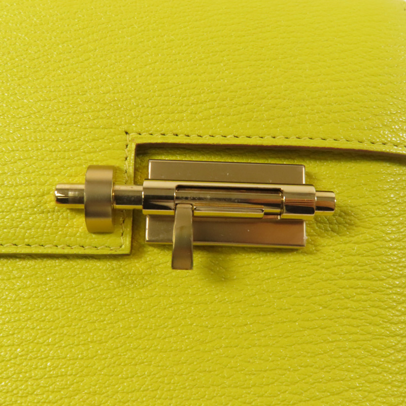 HERMES Chevre皮革Verrou Mini金扣鏈帶肩背袋Lime-6