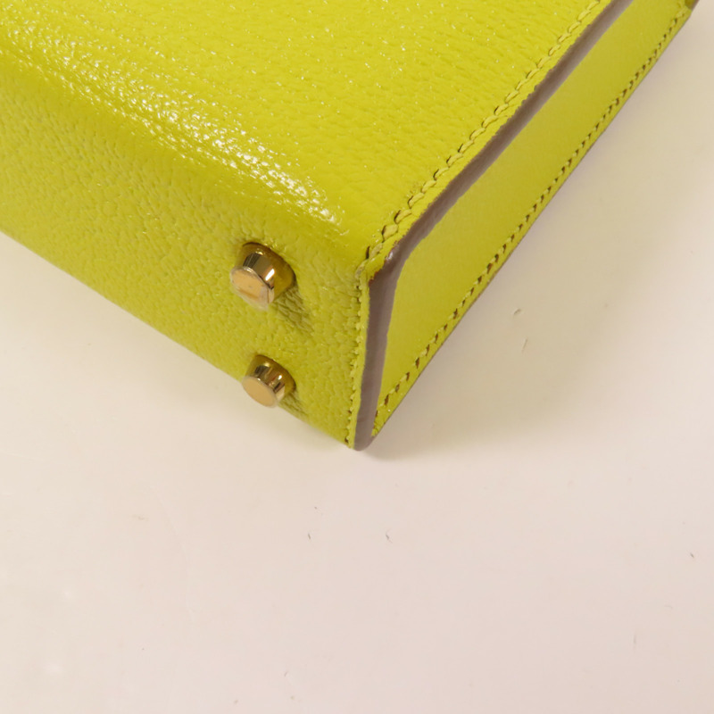 HERMES Chevre皮革Verrou Mini金扣鏈帶肩背袋Lime-10