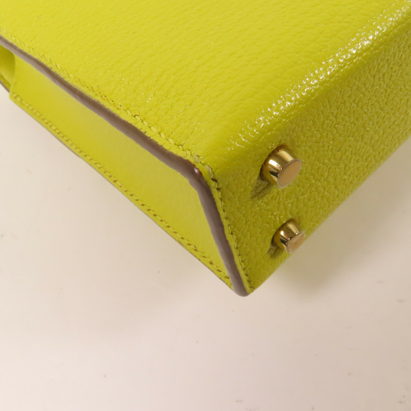HERMES Chevre皮革Verrou Mini金扣鏈帶肩背袋Lime-11