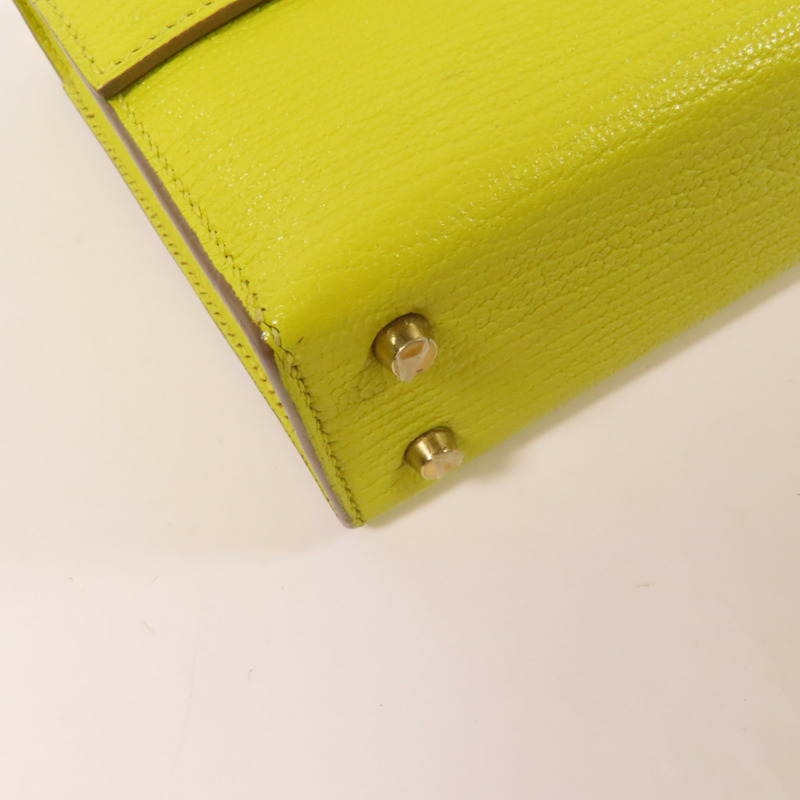 HERMES Chevre皮革Verrou Mini金扣鏈帶肩背袋Lime-13