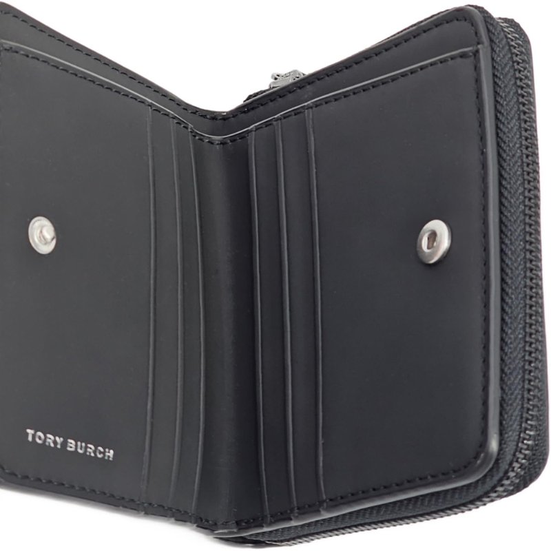 【TORY BURCH】雙T-LOGO素面皮革短夾-霧黑色-3