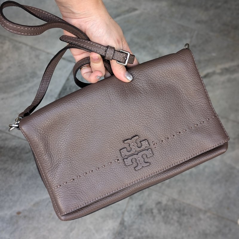 Tory Burch深灰色牛皮流蘇斜背包-0