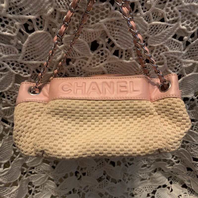 CHANEL香奈兒Chax Lax 風琴包粉色小羊皮米白色 肩背包 手提包-0