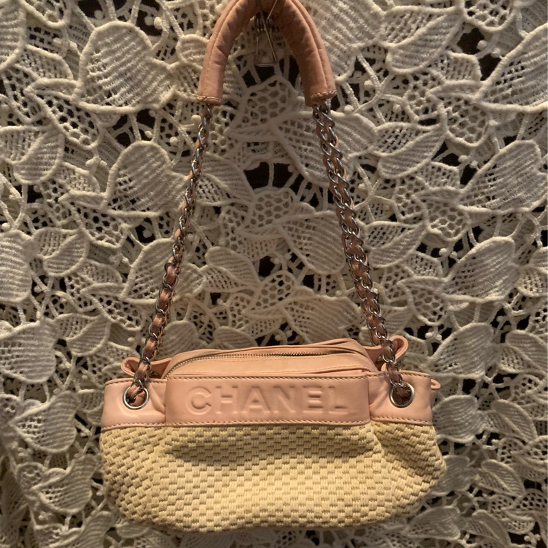 CHANEL香奈兒Chax Lax 風琴包粉色小羊皮米白色 肩背包 手提包-3