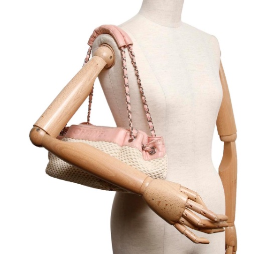 CHANEL香奈兒Chax Lax 風琴包粉色小羊皮米白色 肩背包 手提包-4