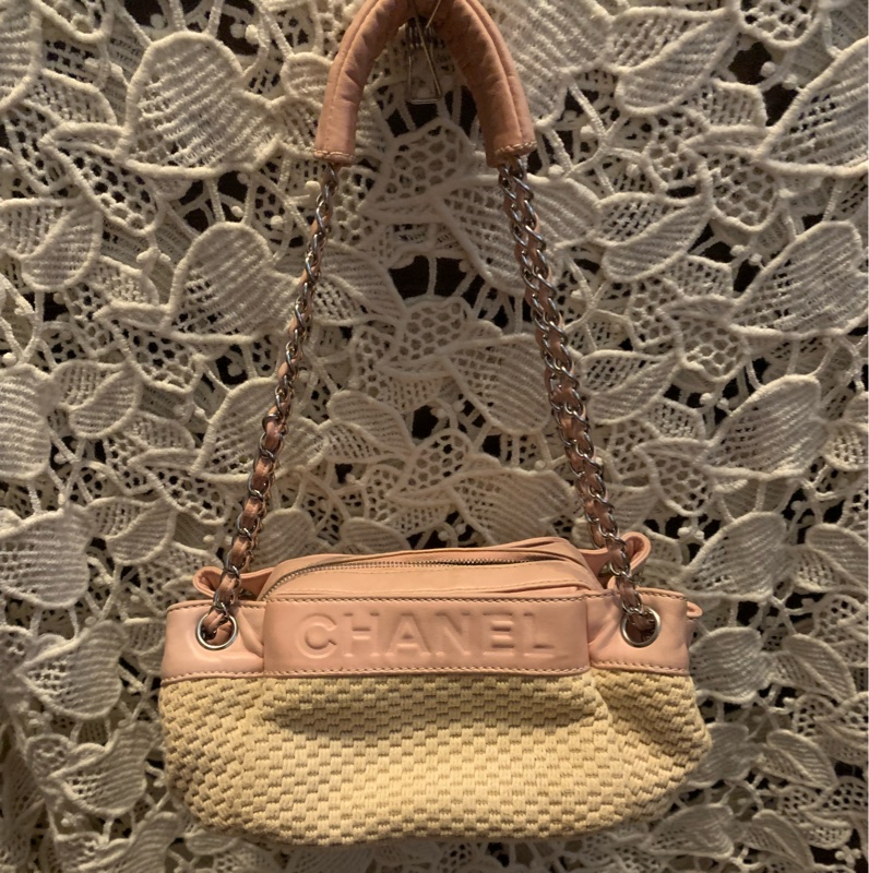 CHANEL香奈兒Chax Lax 風琴包粉色小羊皮米白色 肩背包 手提包-5