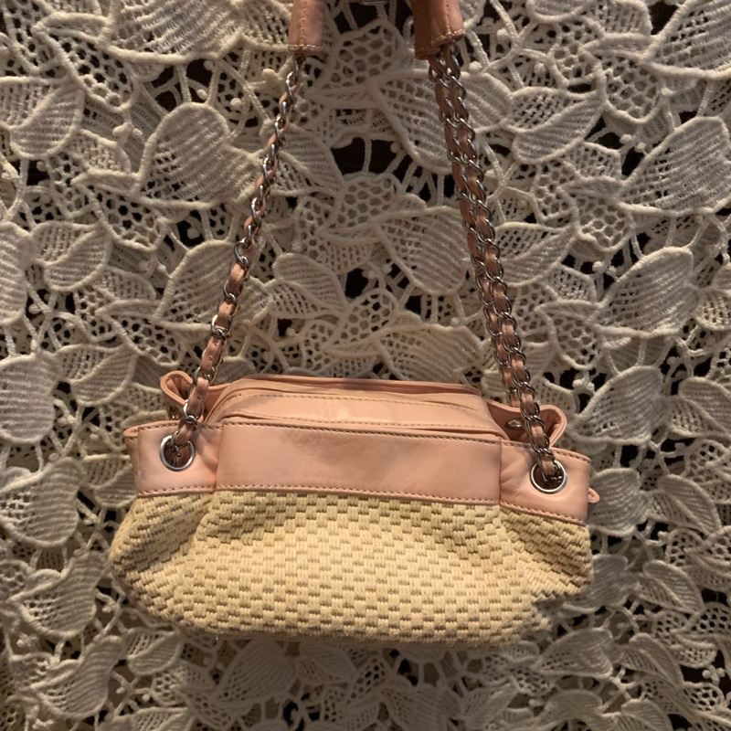 CHANEL香奈兒Chax Lax 風琴包粉色小羊皮米白色 肩背包 手提包-6