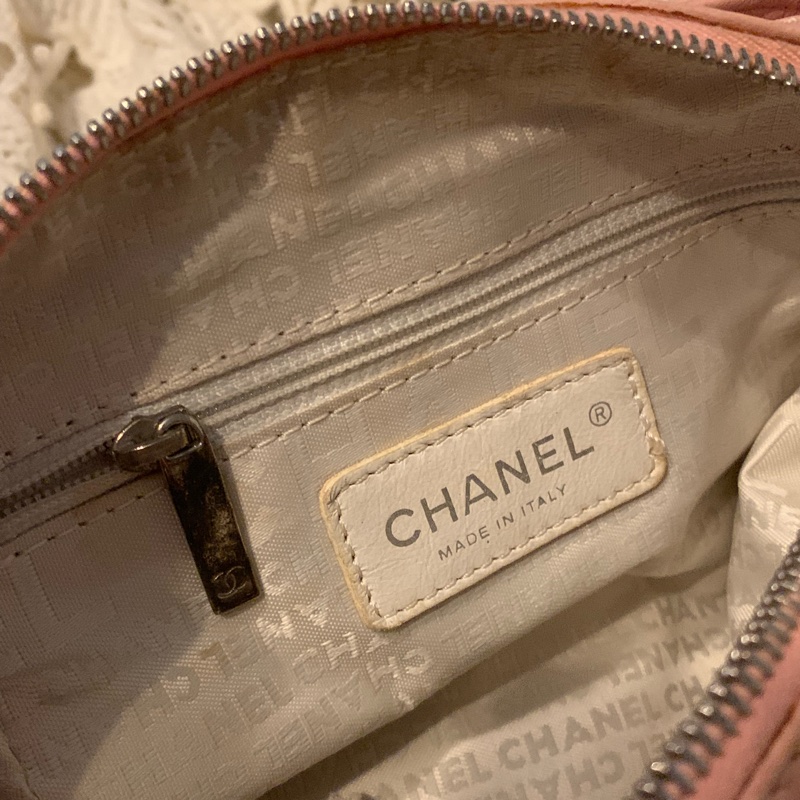 CHANEL香奈兒Chax Lax 風琴包粉色小羊皮米白色 肩背包 手提包-20