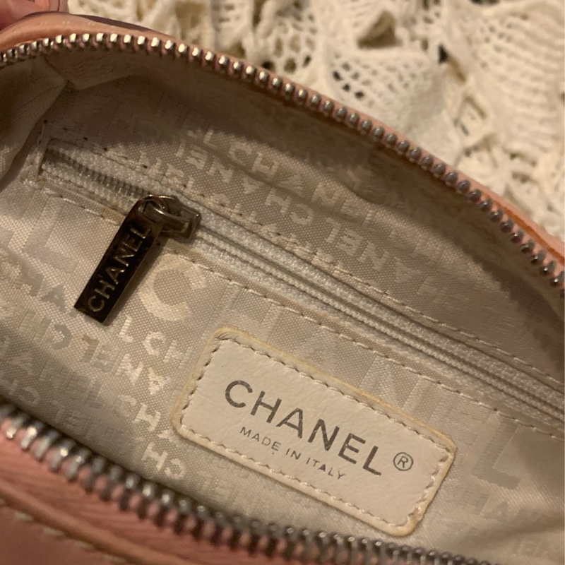 CHANEL香奈兒Chax Lax 風琴包粉色小羊皮米白色 肩背包 手提包-21