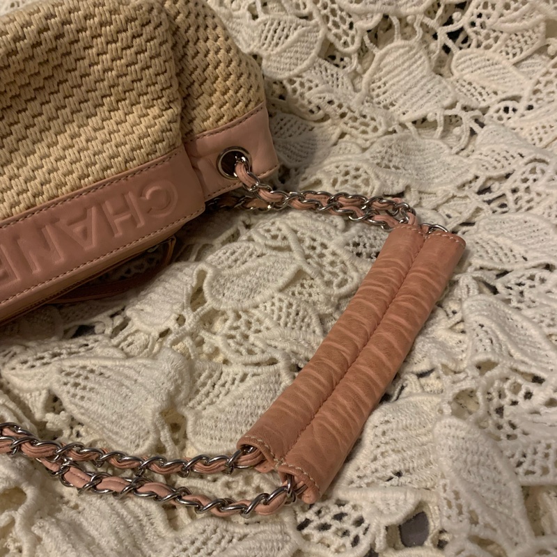 CHANEL香奈兒Chax Lax 風琴包粉色小羊皮米白色 肩背包 手提包-23